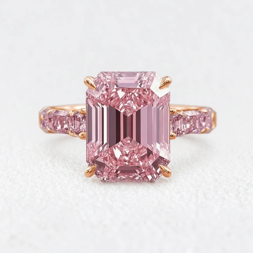 Elara’s Devotion | 3CT Emerald Cut Pink Sapphire Solitaire Engagement Ring