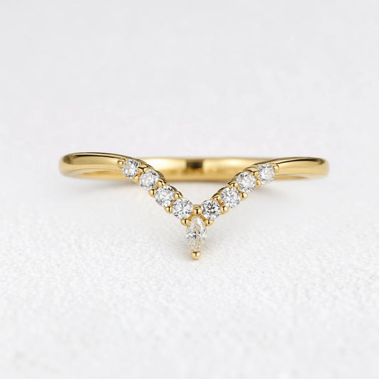 Celine’s Radiance | Round Diamond Half Eternity Chevron Wedding Band