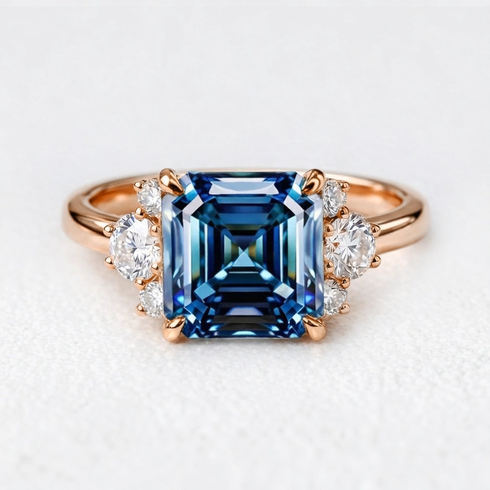 Alexandra’s Brilliance | Asscher Cut Blue Sapphire Engagement Ring