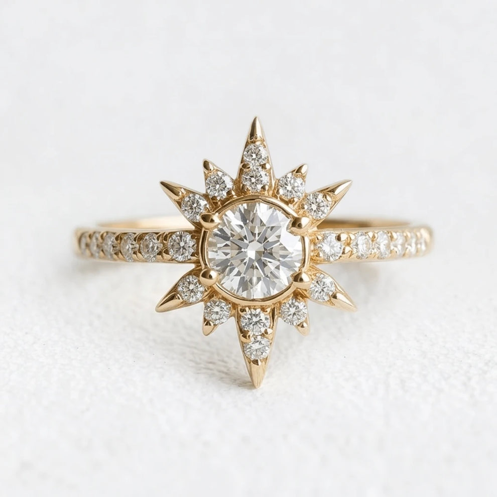 Astra’s Radiance | 1CT Round Diamond Halo Engagement Ring