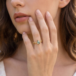 Sylvie’s Essence | Kite Cut Moss Agate Vine Engagement Ring