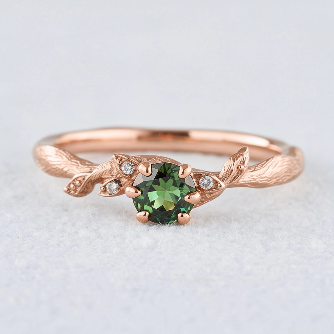 Fairy Glen | Teal Sapphire Engagement Ring with Leaf Band.