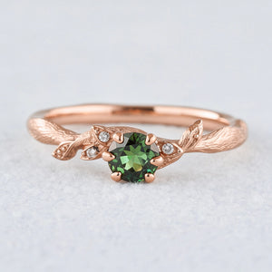 Fairy Glen | Teal Sapphire Engagement Ring with Leaf Band.
