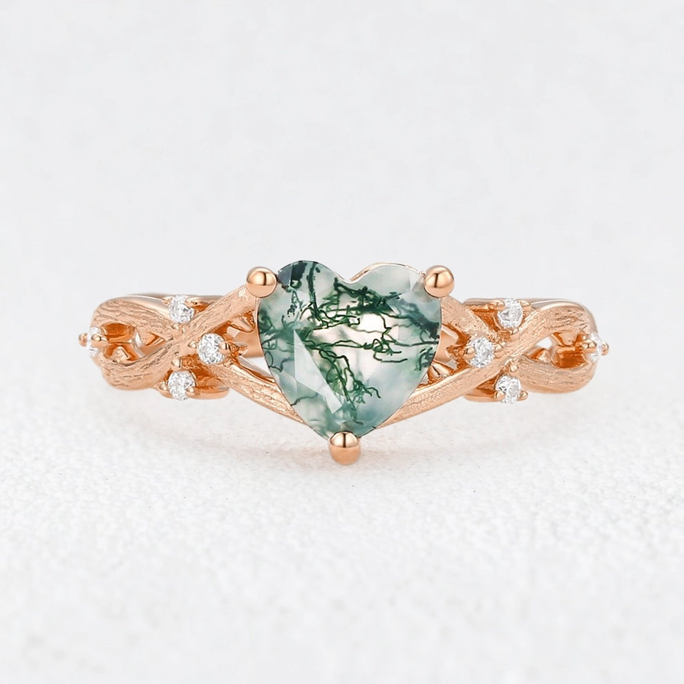 Alexandra’s Heart | Heart Cut Moss Agate Engagement Ring