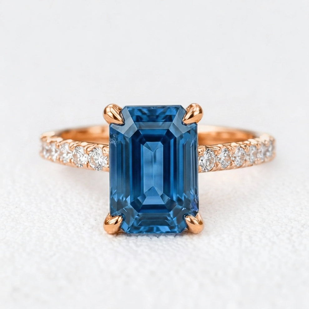Ianthe’s Azure | 3CT Emerald‑Cut Sapphire Solitaire Engagement Ring