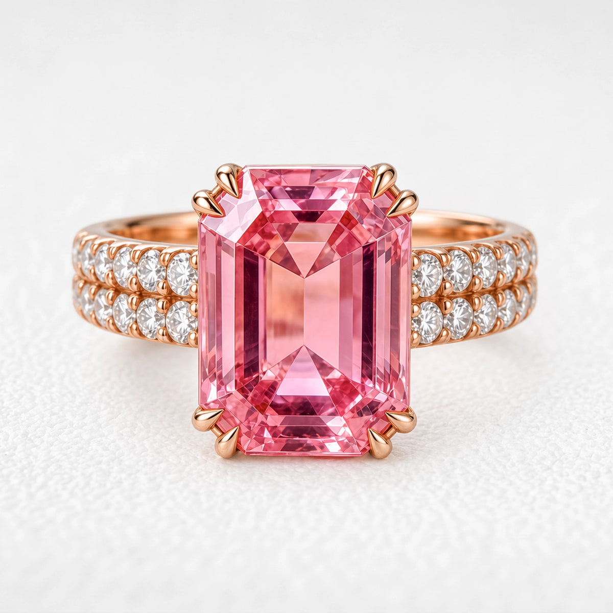 Lyra‘s Aquarelle | 3CT Emerald Cut Pink Sapphire Engagement Ring