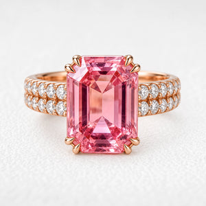 Lyra‘s Aquarelle | 3CT Emerald Cut Pink Sapphire Engagement Ring