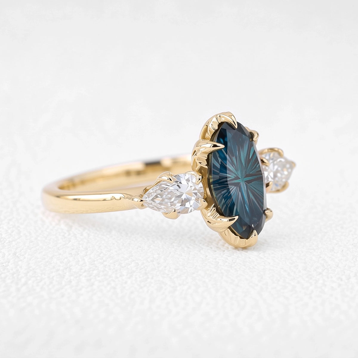 Aurelia’s Vesper | Fantasy-Cut Marquise London Blue Topaz Vintage Engagement Ring