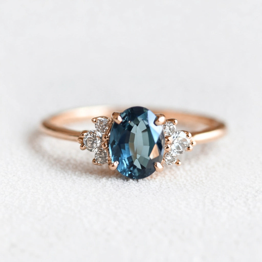 Celestine’s Eternity | Oval Blue Sapphire Eternity Engagement Ring.
