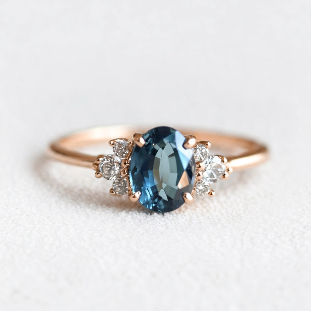 Celestine’s Eternity | Oval Blue Sapphire Eternity Engagement Ring.