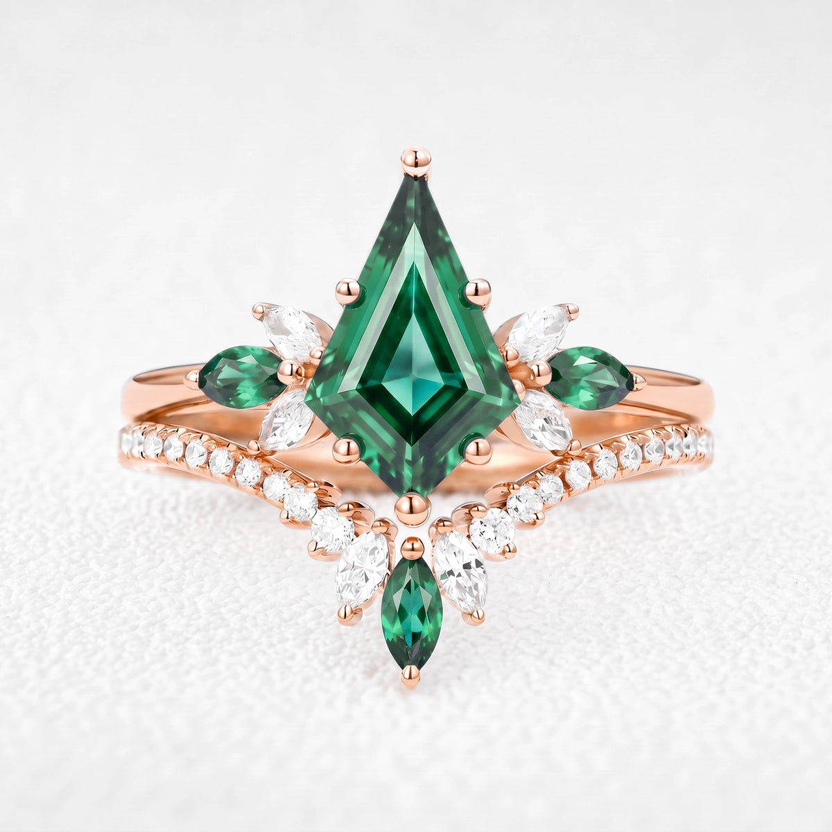 Titania’s Bower | Vintage Kite-Cut Emerald Chevron Bridal Set 2pcs