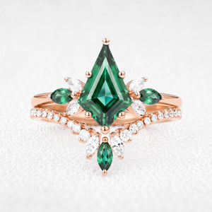 Titania’s Bower | Vintage Kite-Cut Emerald Chevron Bridal Set 2pcs