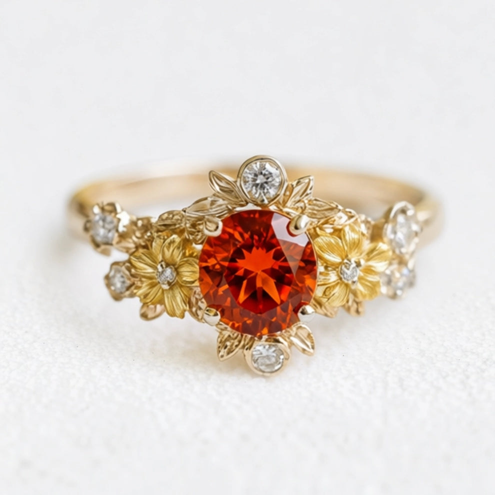 Eve's Garden Mandarine Garnet Engagement Ring, Mandarine Orange Garnet ring.