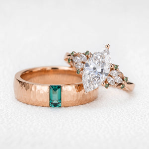Eleonora’s Keystone | Vintage 2CT Marquise Diamond & Hammered Emerald Couple Set
