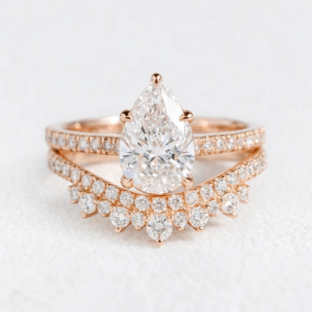 Grace’s Diadem | Vintage Pear Cut Lab Diamond Bridal Set 2pcs