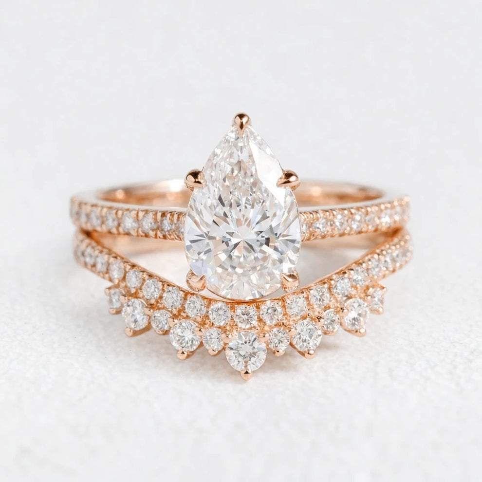 Grace’s Diadem | Vintage Pear Cut Lab Diamond Bridal Set 2pcs