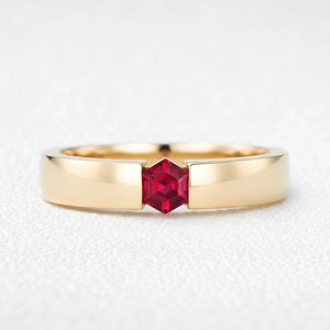 Valencia’s Tessera | Vintage Hexagon Ruby & Tension Set Couple Set