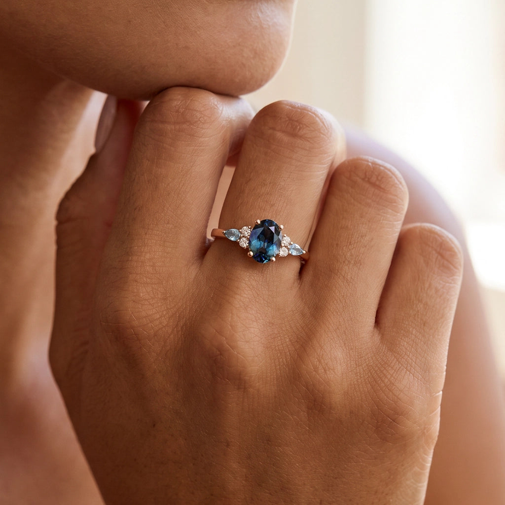 Theodora’s Rhapsody | Oval Alexandrite & Topaz Engagement Ring