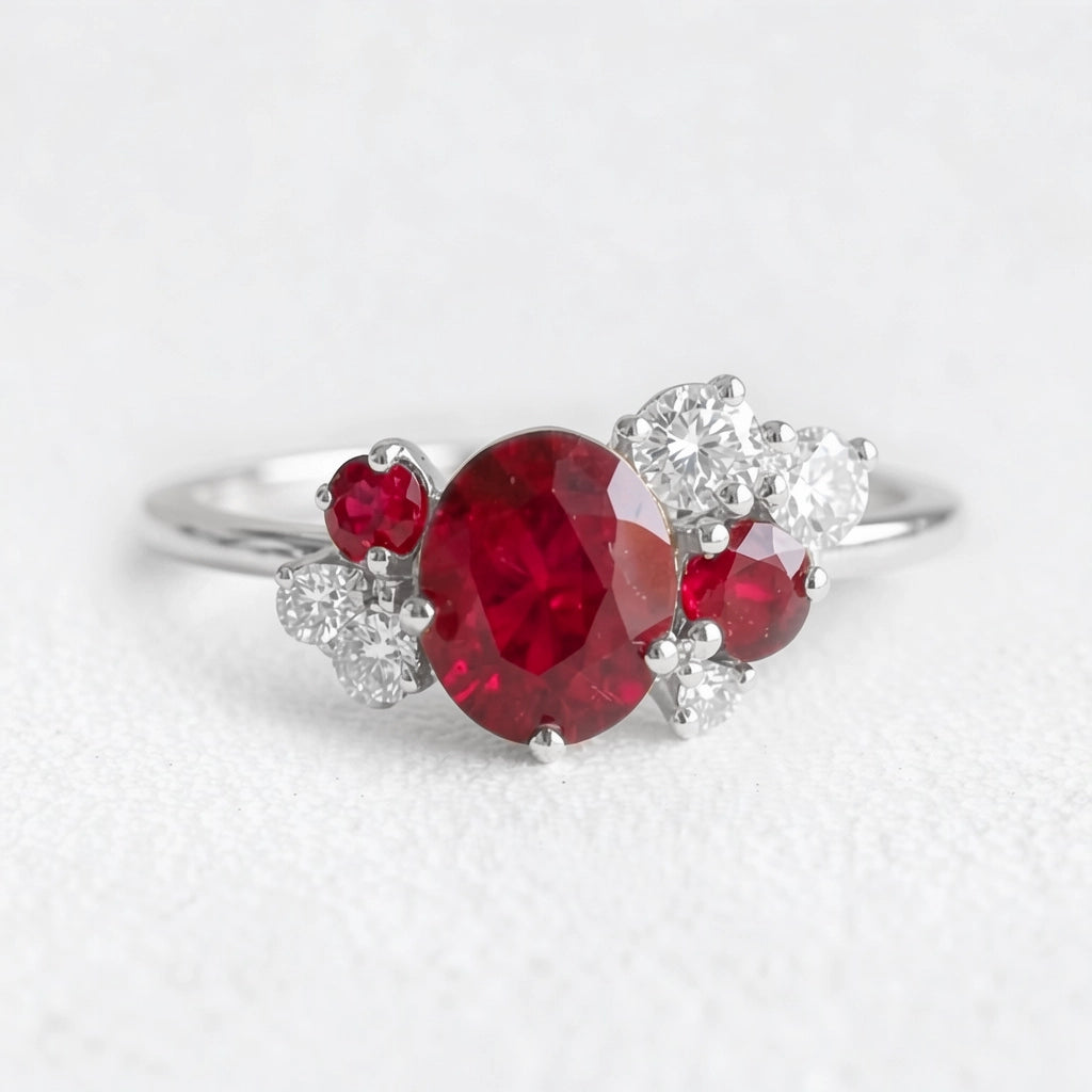 Dainty 1CT Oval Cut Ruby Halo Engagement Ring.