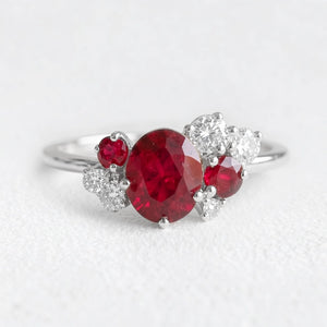 Dainty 1CT Oval Cut Ruby Halo Engagement Ring.