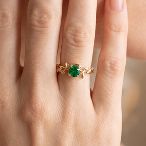 Isadora’s Eden | Round Emerald Foliage Engagement Ring