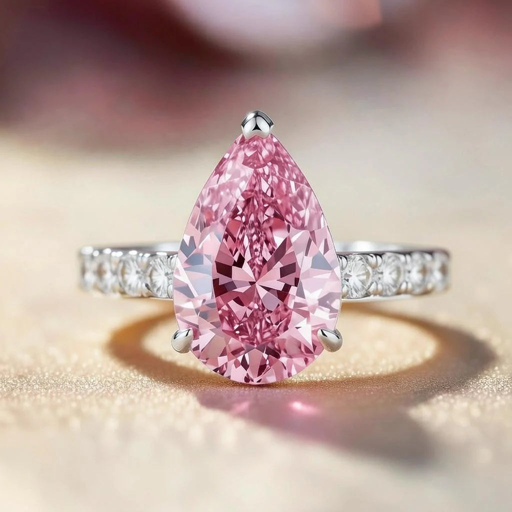 Selene's Blush | 3CT Pear Pink Sapphire Solitaire Pavé Ring
