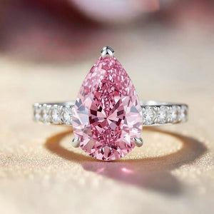 Selene's Blush | 3CT Pear Pink Sapphire Solitaire Pavé Ring