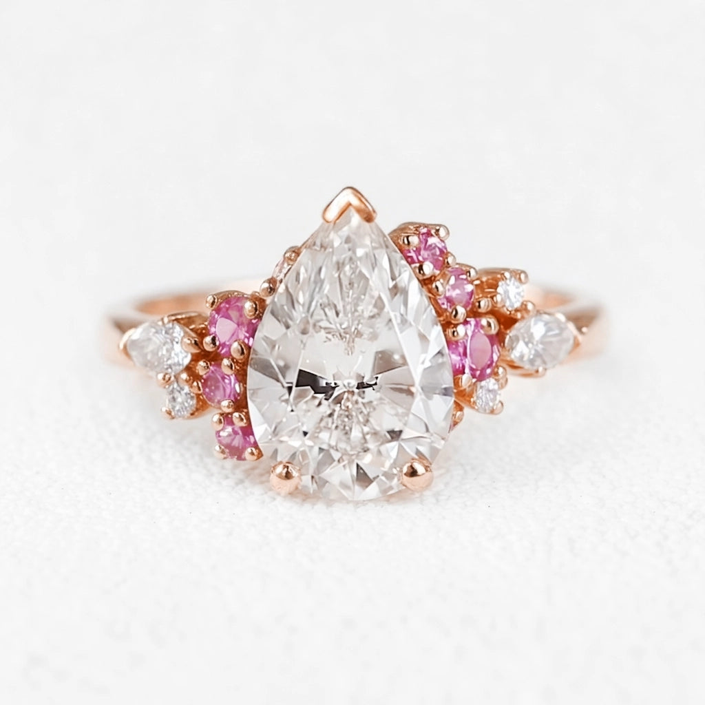 Aurora’s Kiss | 2CT Pear Cut Diamond Gold Engagement Ring.