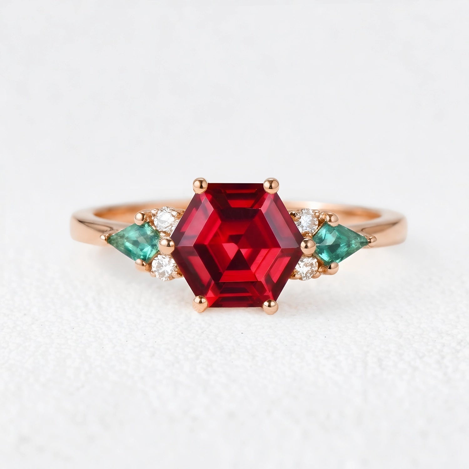 Valencia’s Tapestry | Hexagon Ruby Vintage Engagement Ring