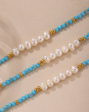 Handcrafted Boho Turquoise & Pearl Beaded necklace