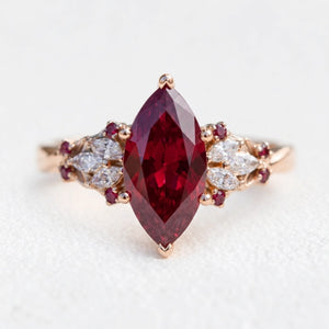 Valencia’s Crimson | 2CT Marquise Ruby Vintage Engagement Ring
