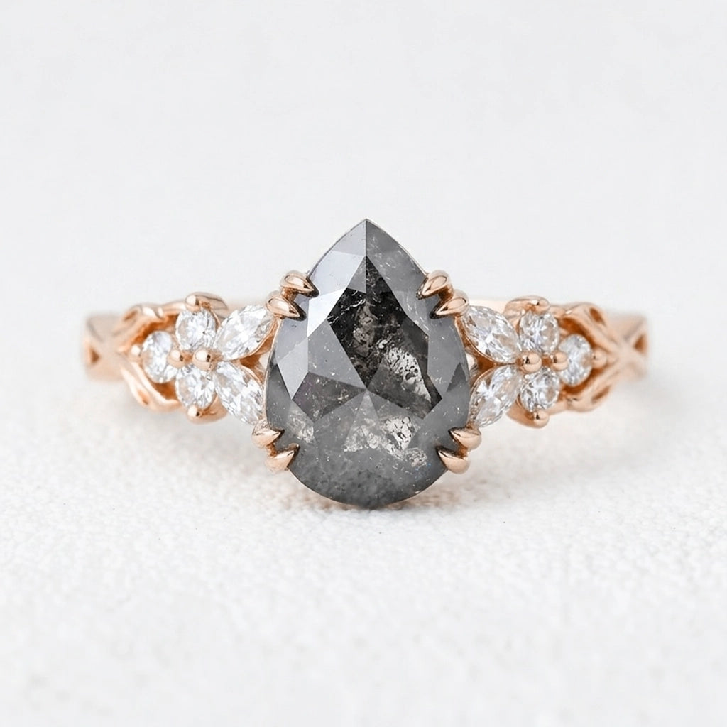 Isadora's Vine | 1CT Pear Salt & Pepper Diamond Engagement Ring