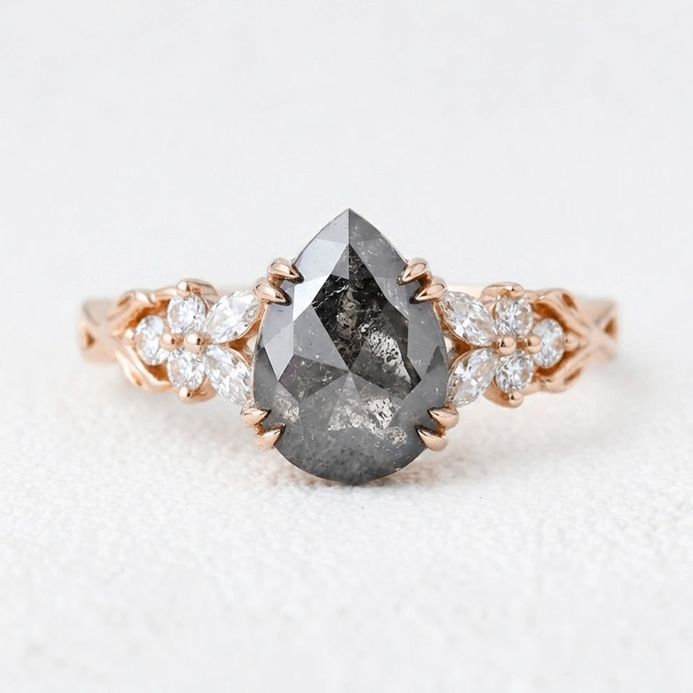 Isadora's Vine | 1CT Pear Salt & Pepper Diamond Engagement Ring