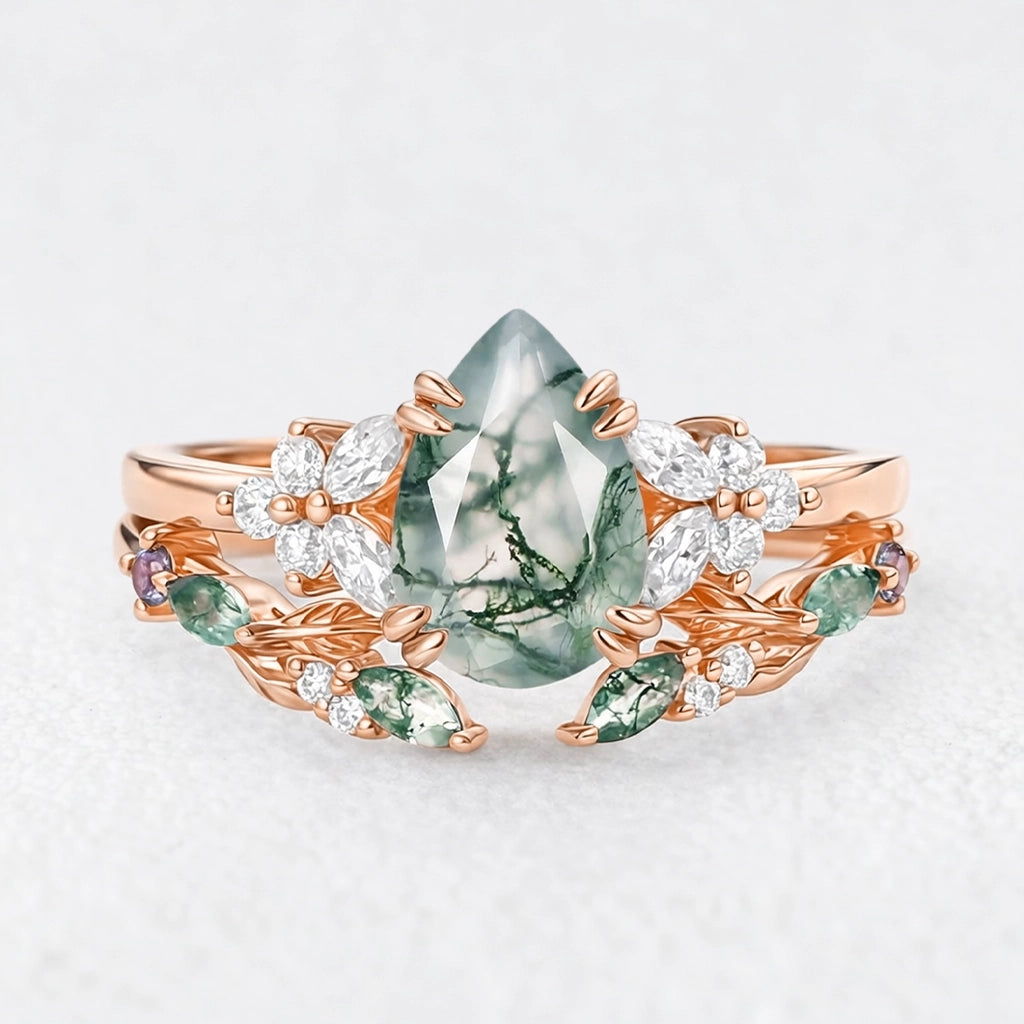 Marguerite’s Garland | Pear Moss Agate Chevron Bridal Duo