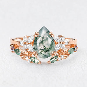 Marguerite’s Garland | Pear Moss Agate Chevron Bridal Duo