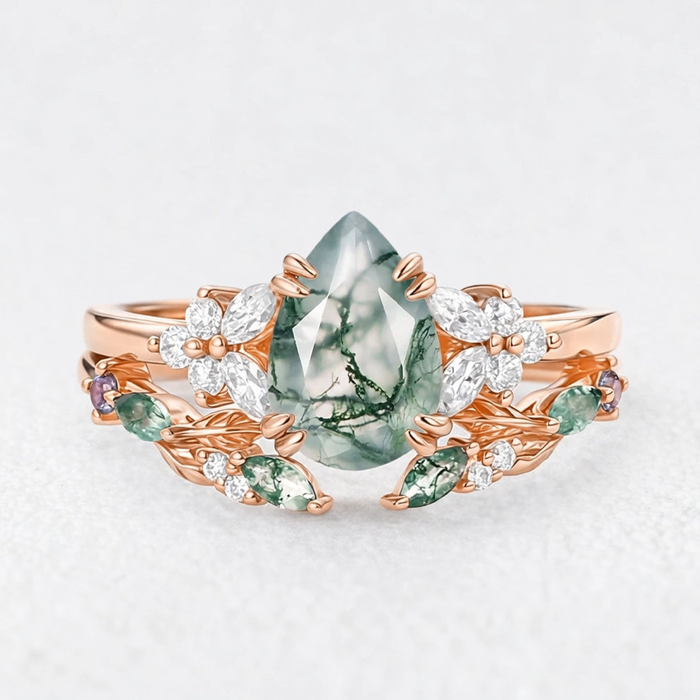 Marguerite’s Garland | Pear Moss Agate Chevron Bridal Duo