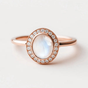Celia’s Aureole | Classic Moonstone Halo Engagement Ring.