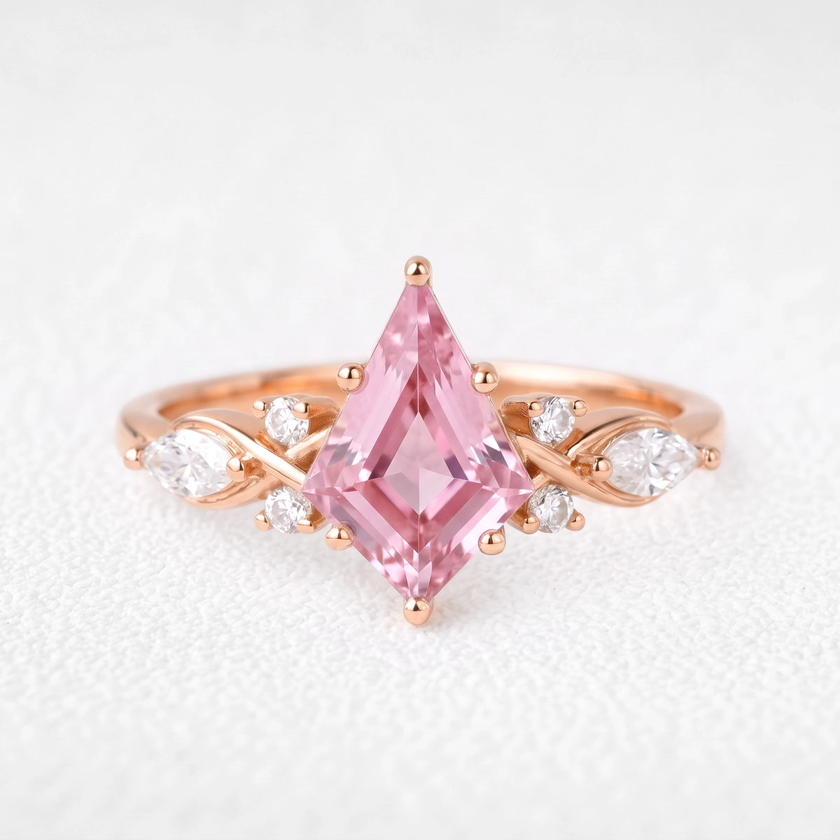 Aphrodite’s Peony | Kite-Cut Pink Sapphire Foliage Engagement Ring