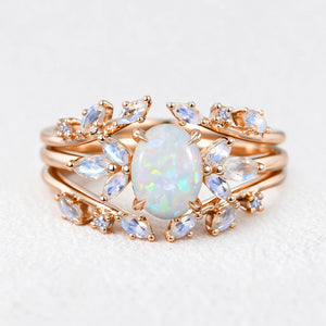 Ophelia’s Embrace | Oval Opal with Moonstone Wings Vintage Bridal Duo