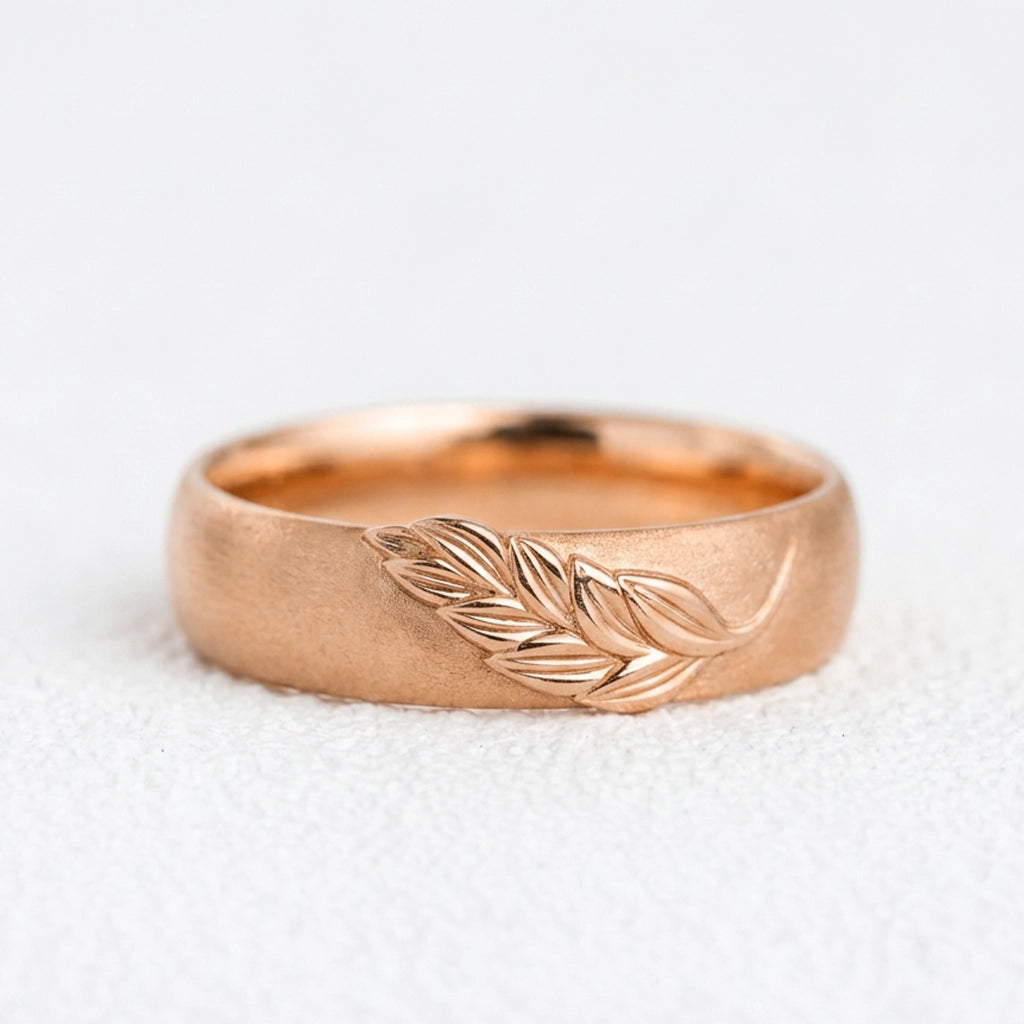 Isla’s Frond | Palm Leaf Sandblast 6MM Men's Wedding Band.