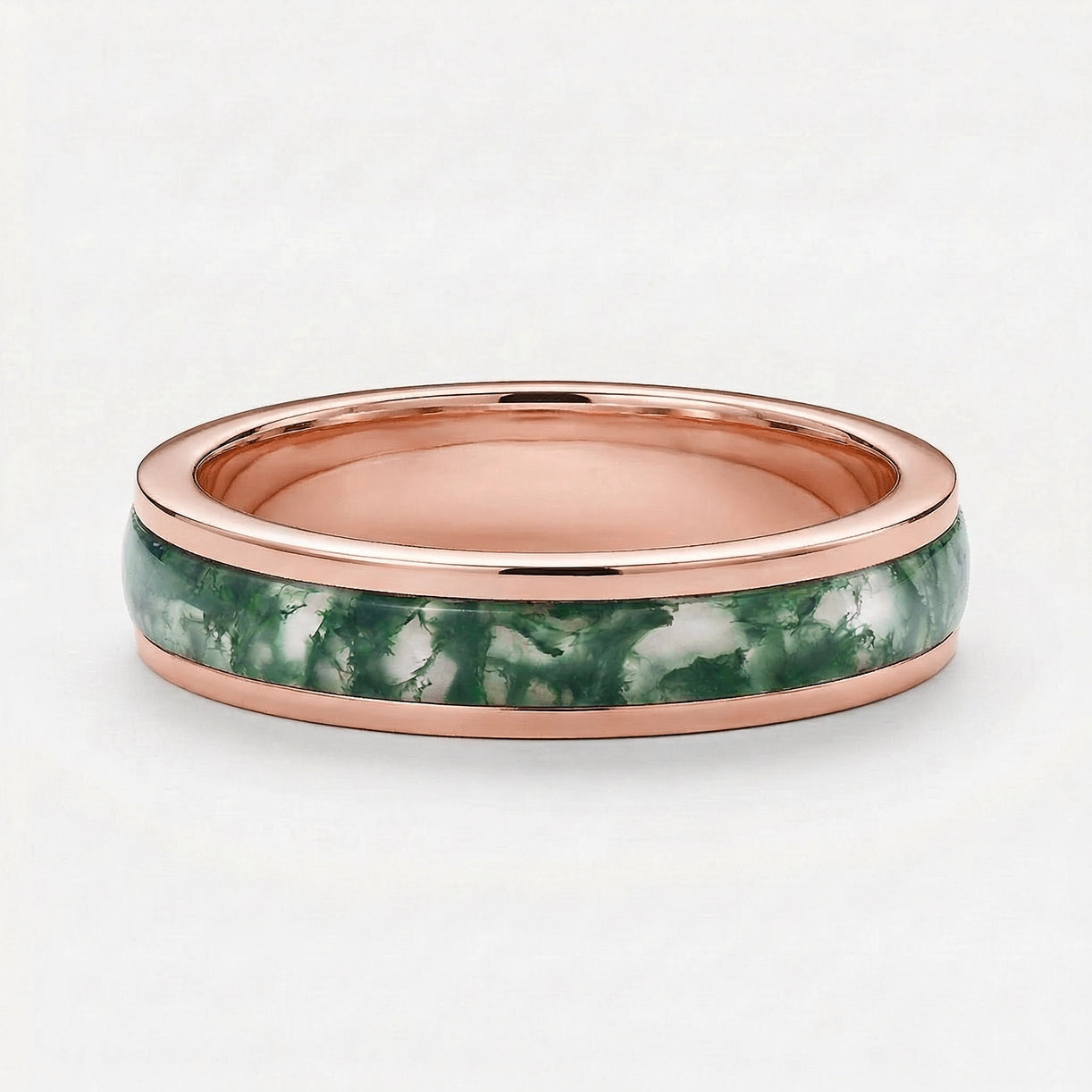 Evergreen Vows | Oval Moss Agate Leaf Veil Black Gold Couple Set 3pcs.
