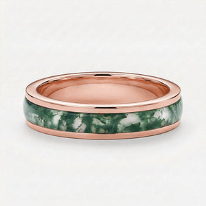 Evergreen Vows | Oval Moss Agate Leaf Veil Black Gold Couple Set 3pcs.