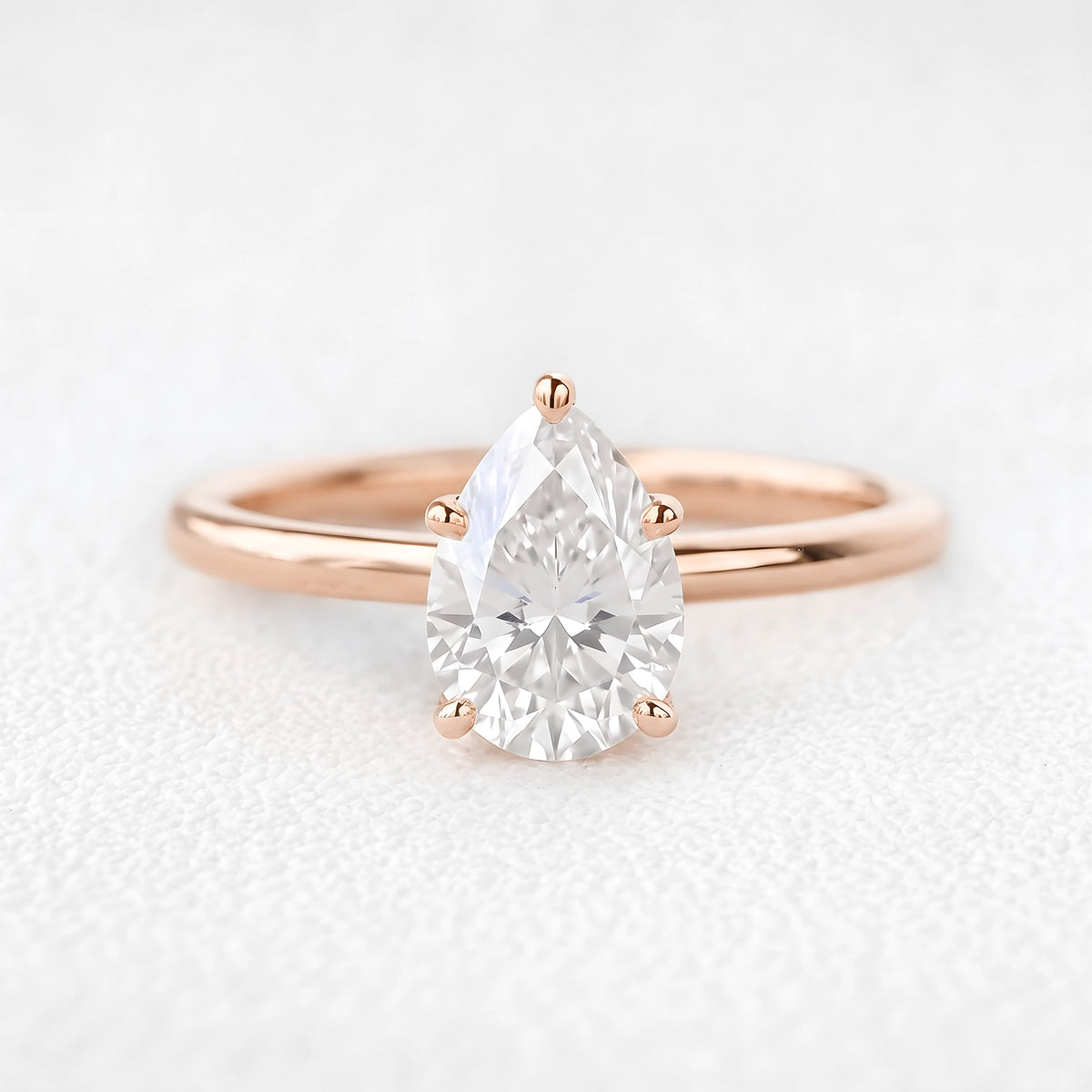 1.0ct Pear Shaped Moissanite Classic Solitaire Ring