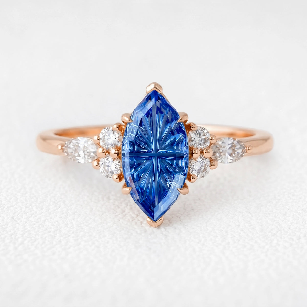 Joséphine’s Diadem | Marquise Fantasy-Cut Blue Sapphire Vintage Engagement Ring