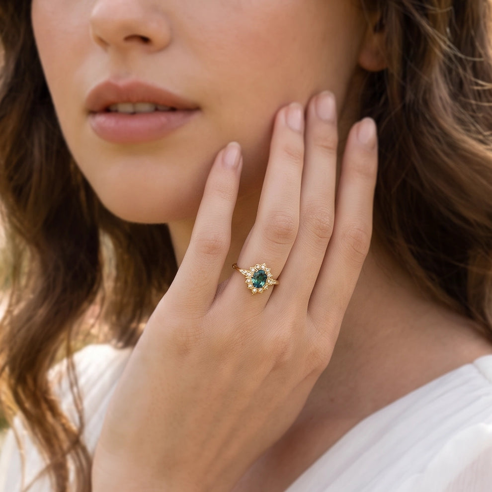 Aurelia’s Vow | Oval Blue Sapphire Halo Engagement Ring