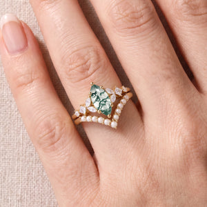 Diana’s Whisper | Marquise Moss Agate & Pearl Chevron Bridal Duo