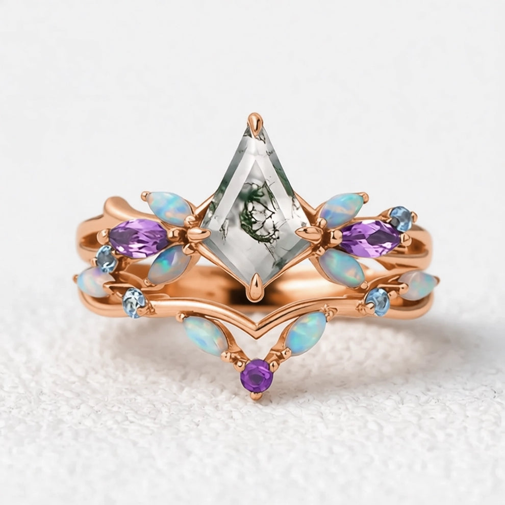 Bella's Garden | Moss Agate with Opal & Amethyst Bridal Set 2pcs.