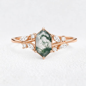 Genevieve’s Grove | Vintage Hexagon Moss Agate Engagement Ring