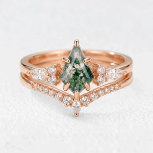 Elara’s Drift  | Vintage Kite Cut Moss Agate Bridal Set 2pcs.