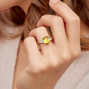 Sienna's Amber | 2CT Emerald Cut Yellow Gemstone Ring.